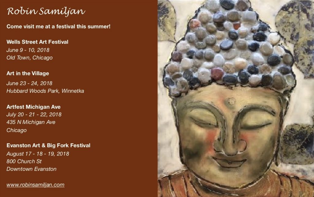 Festival schedule with Buddha artwork background.