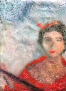Abstract painting of a woman in red.