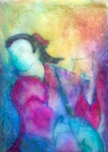 Abstract watercolor of person in vibrant colors.