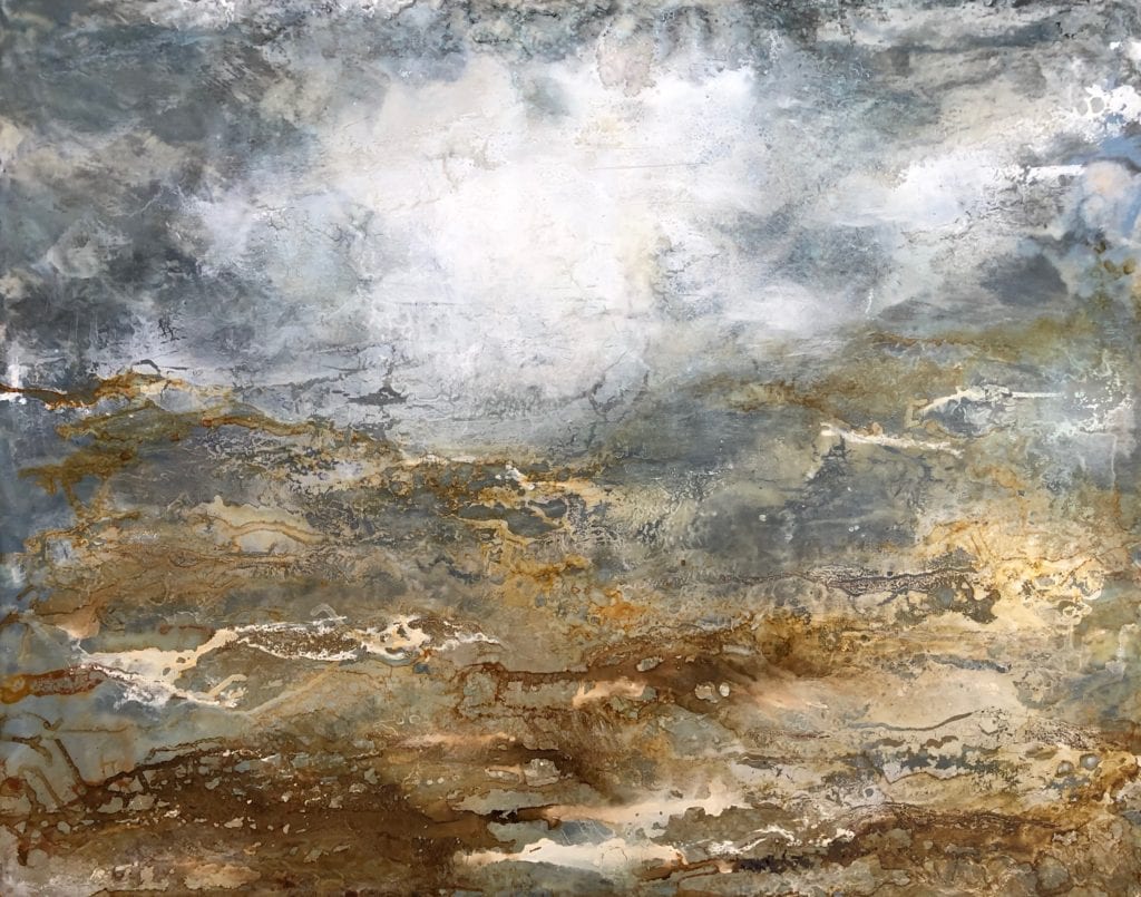 Abstract landscape with earthy, cloudy textures.