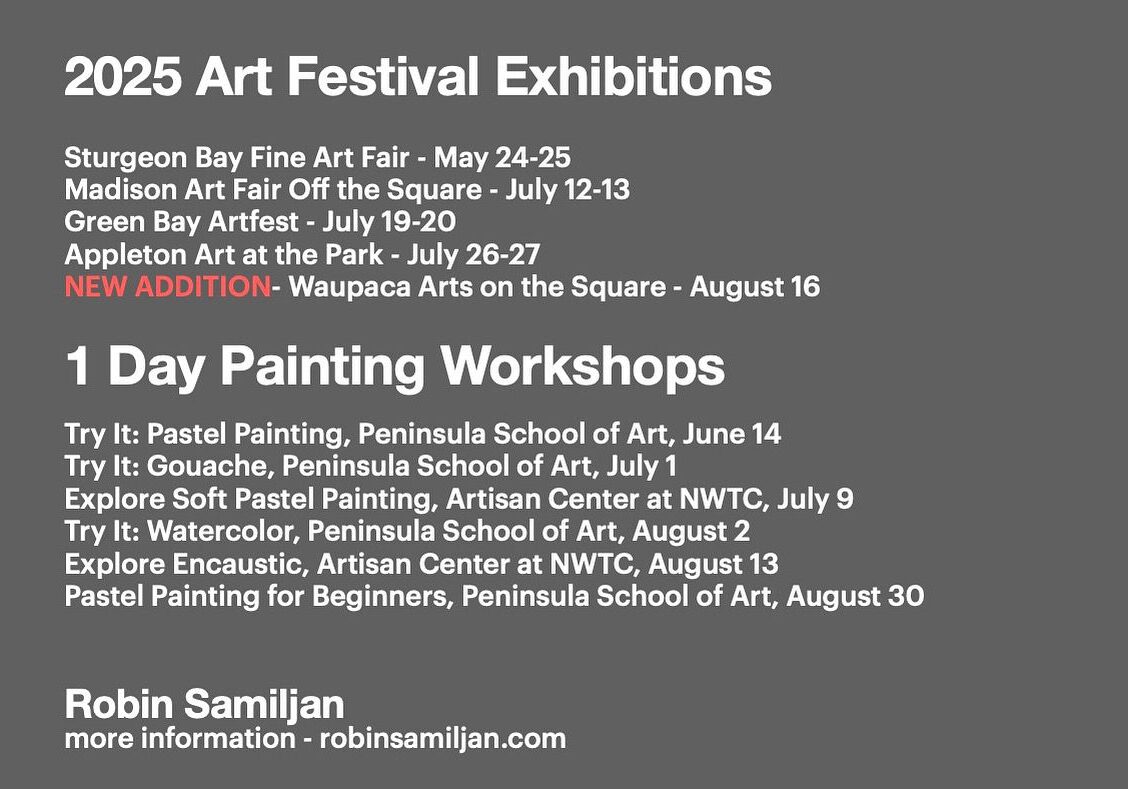 Poster listing 2025 art festivals and workshops