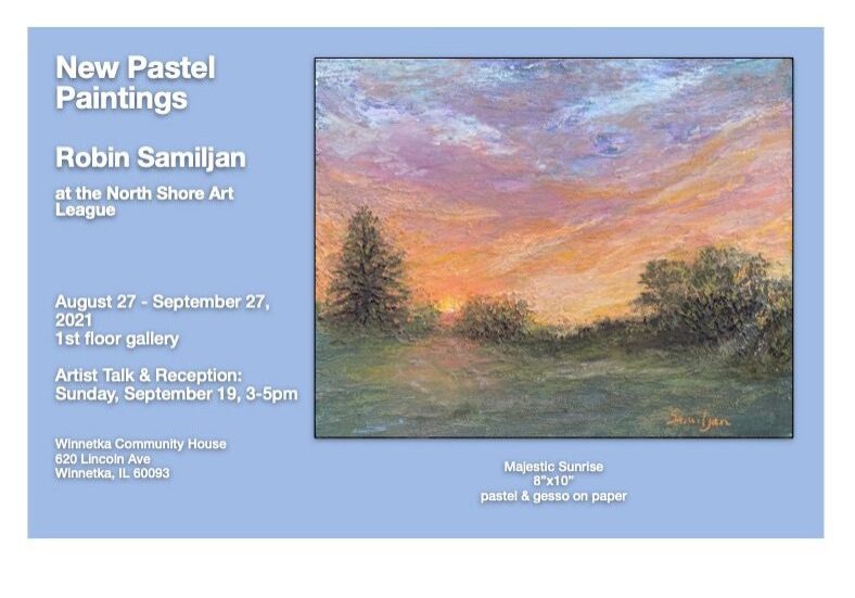 Pastel landscape painting exhibition announcement poster.