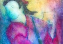 Abstract watercolor of person in vibrant colors.