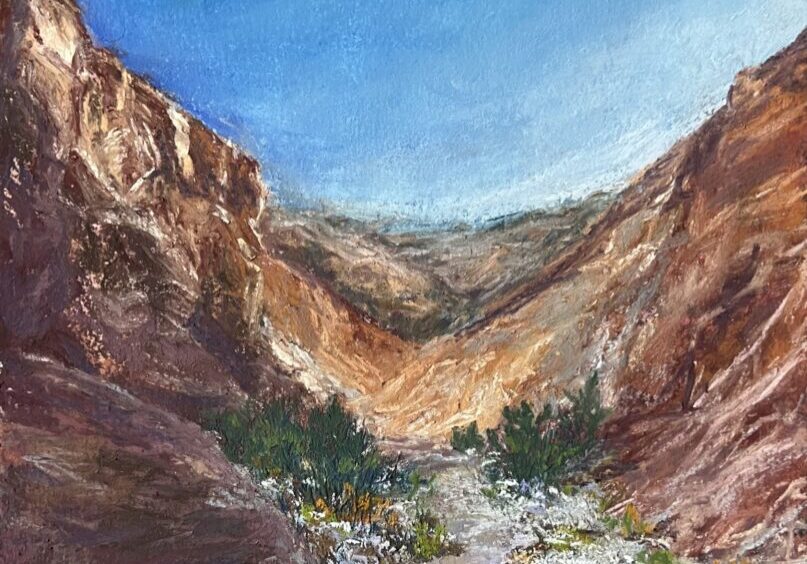 Canyon landscape with blue sky and rocks.
