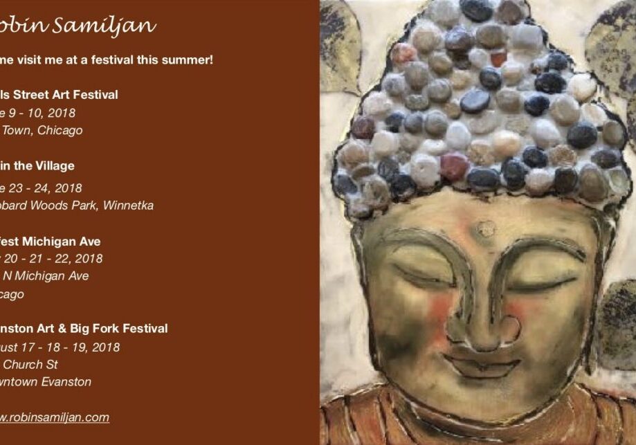Festival schedule with Buddha artwork background.