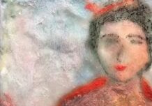 Abstract painting of a woman in red.